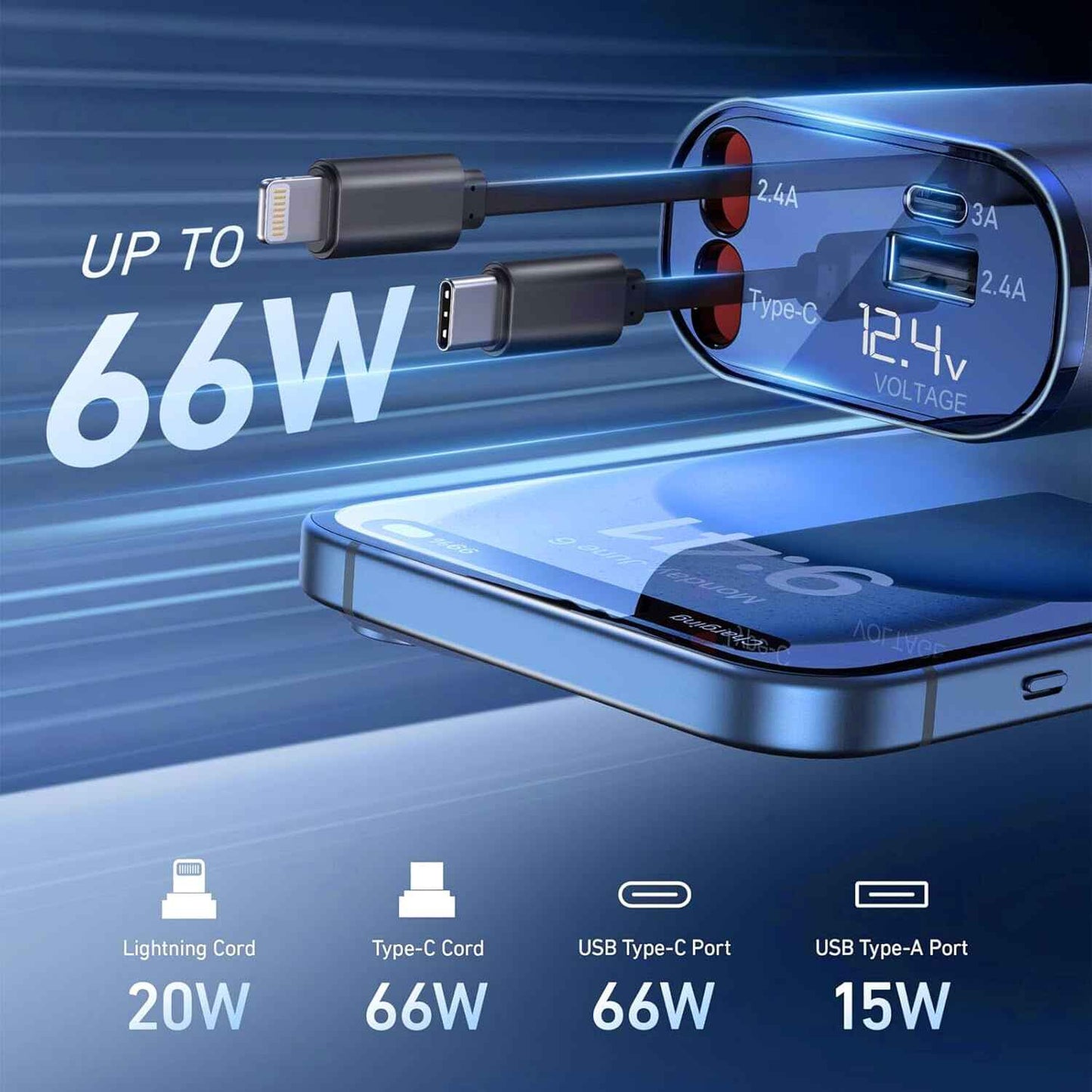 4-in-1 Retractable Car Charger - Fast Charging for iPhone & Android