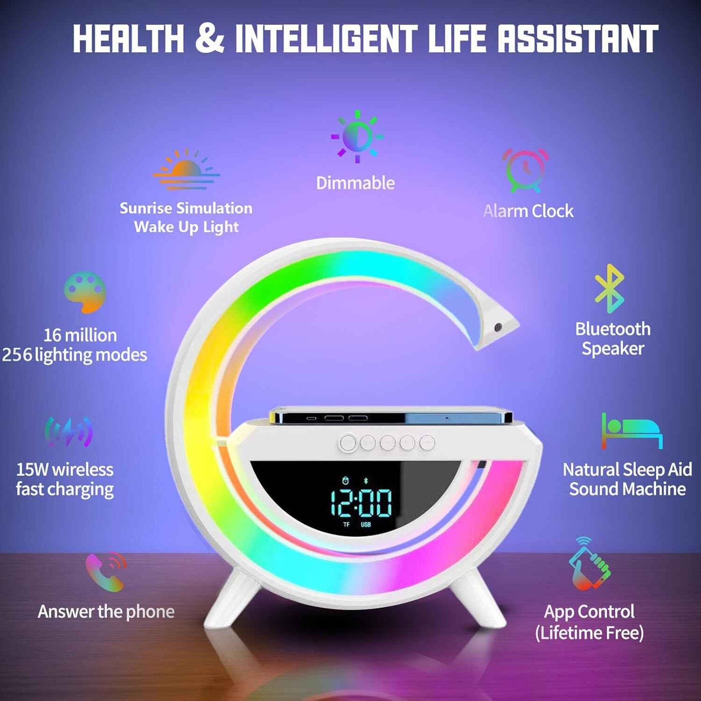 G-Lamp Speaker with Wireless Charger - Smart LED Lamp & Bluetooth Speaker (6-in-1)