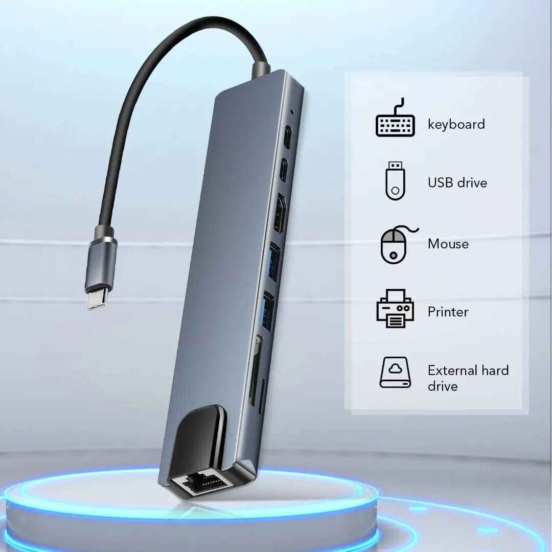 8 in 1 USB Type C Adapter/Hub