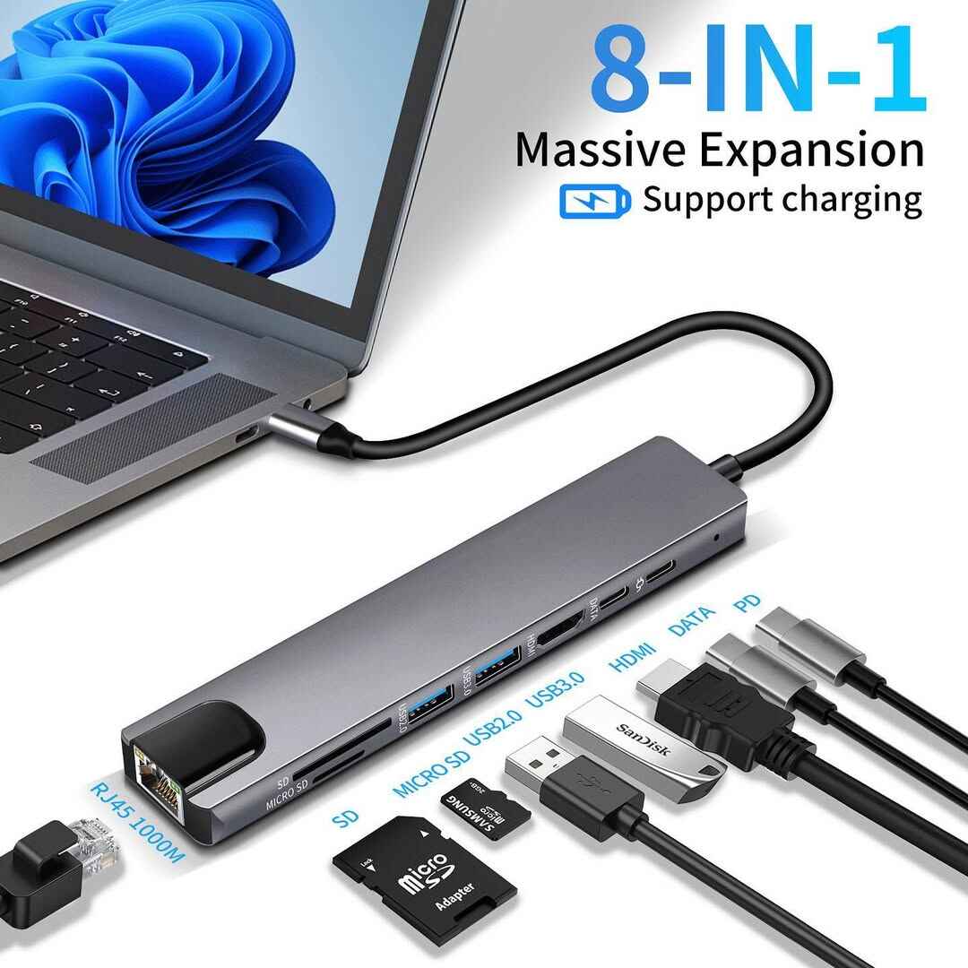8 in 1 USB Type C Adapter/Hub